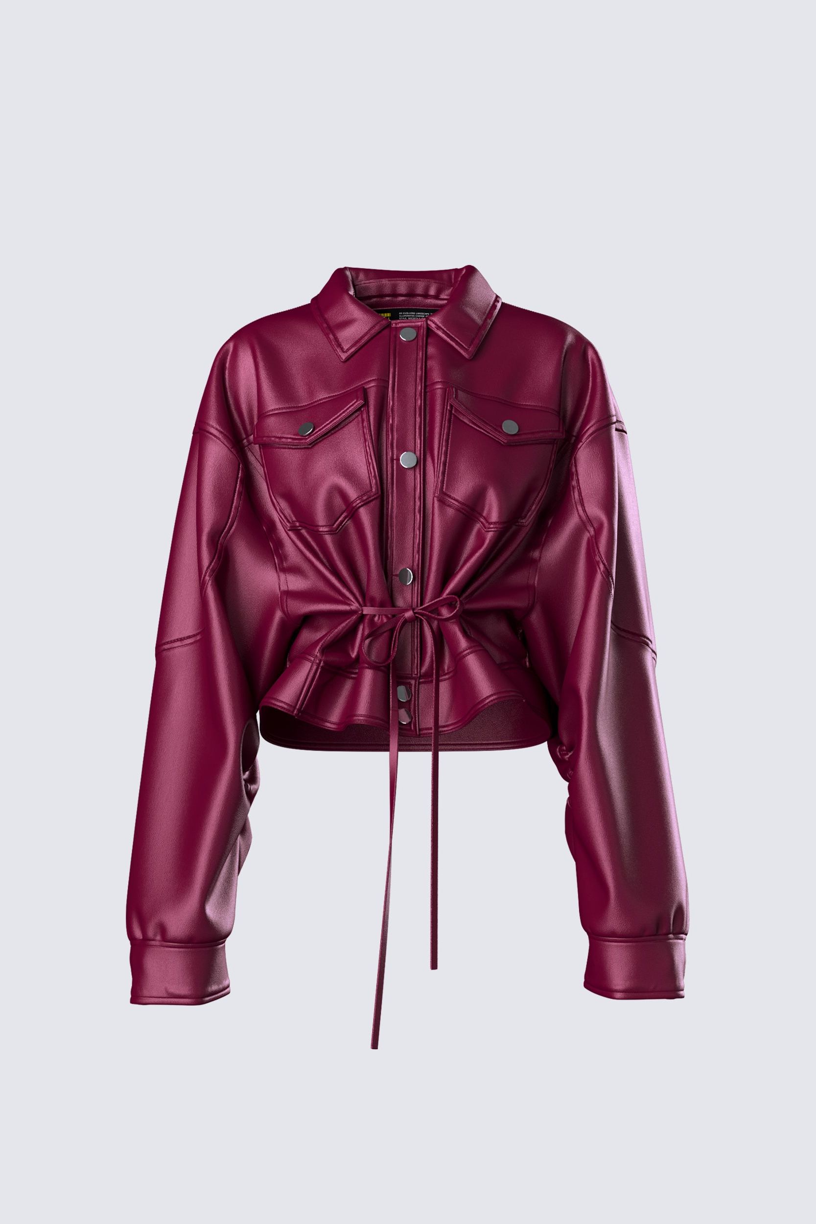 Zui Maroon Vegan Leather Oversized Cropped Jacket