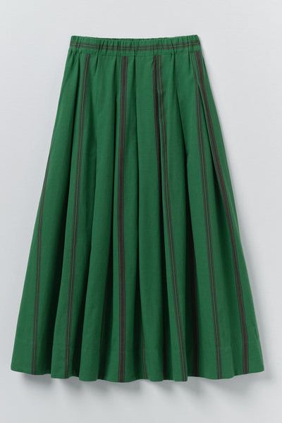 Tea Towel Stripe Cotton Skirt | Sea Green