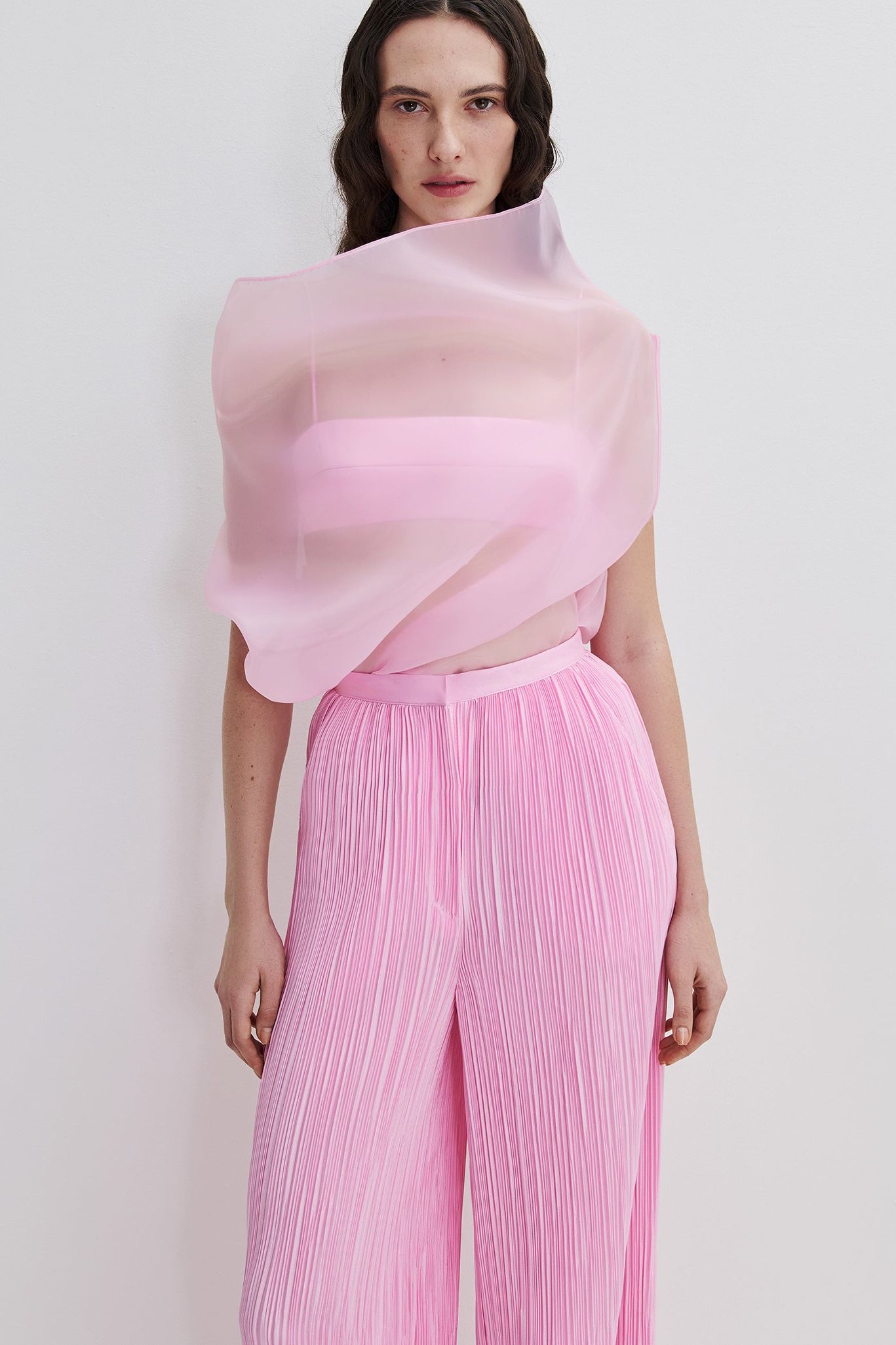 Asymmetric Organza Top in Pink