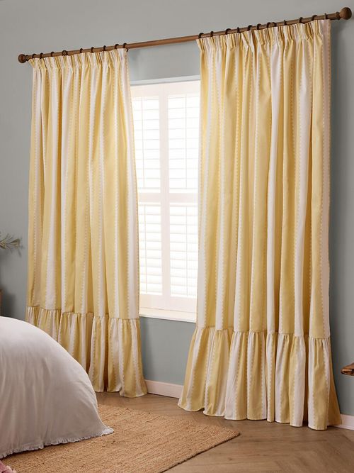 Birdie Stripe Ruffle Pencil Pleat Curtain Pair