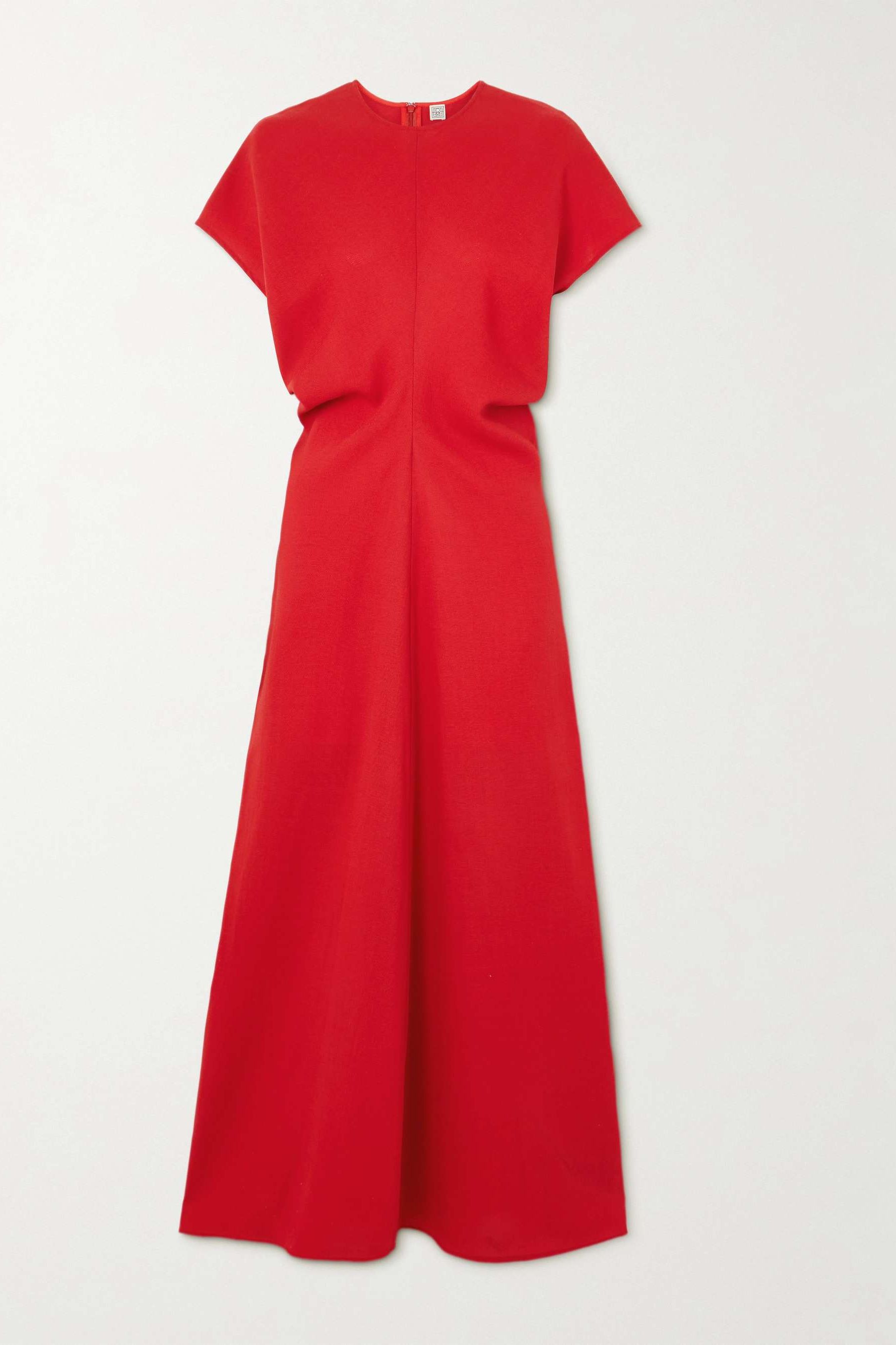 Slouch Waist Gathered Wool-Crepe Maxi Dress