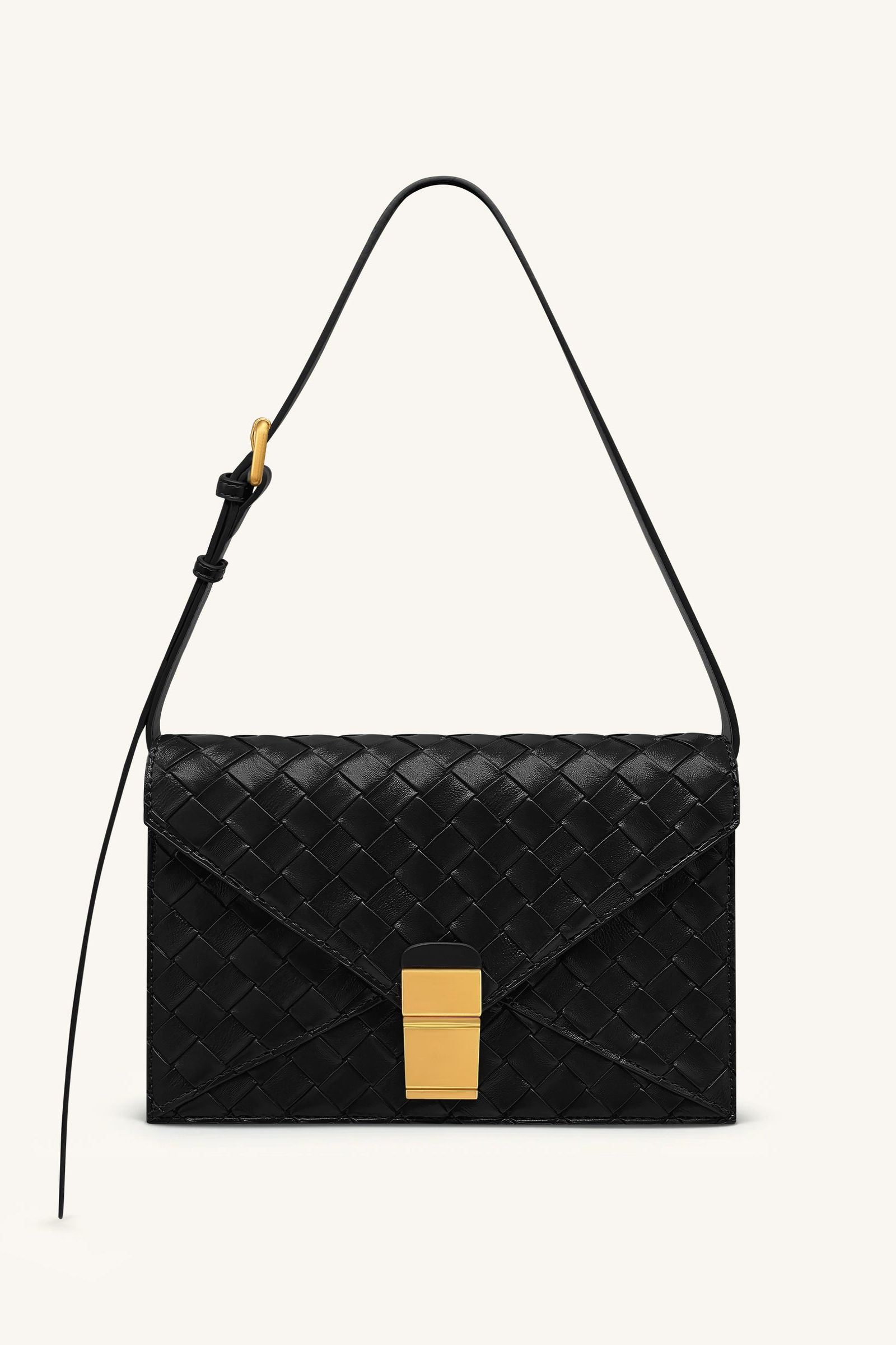 Clio Woven Textured Envelope Crossbody Bag - Black
