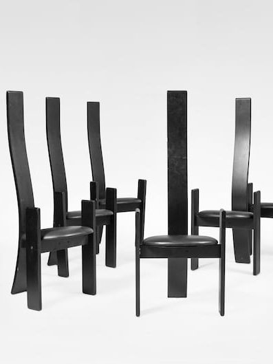 Vintage Black Leather Wood Sd51 Golem Chairs Vico Magistretti Poggi Italy 1960s Set of 6 Midcentury Modern Minimalist Furniture Design Icon