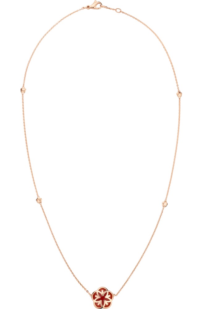 Omega, Flower Necklace, 18k Red Gold, Carnelian