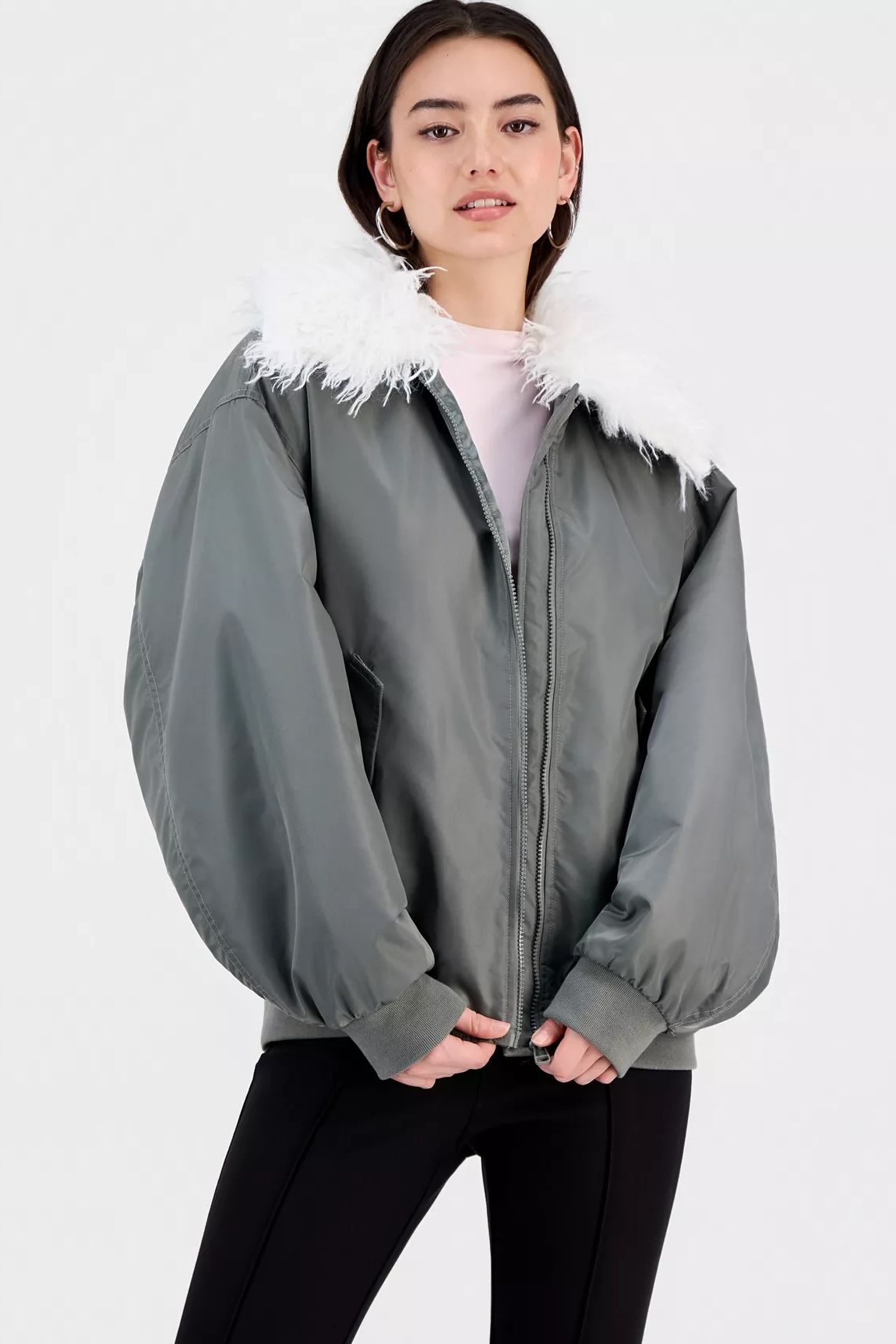 Bar III faux fur trimmed bomber jacket