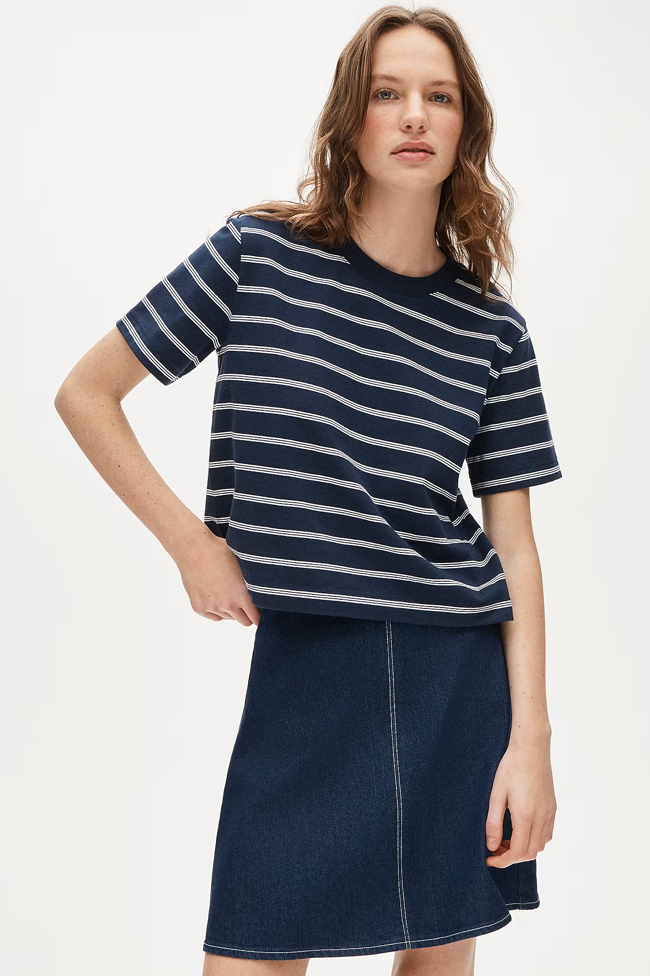 J.Crew, Boyfriend Jersey Relaxed Cropped T-Shirt in Stripe