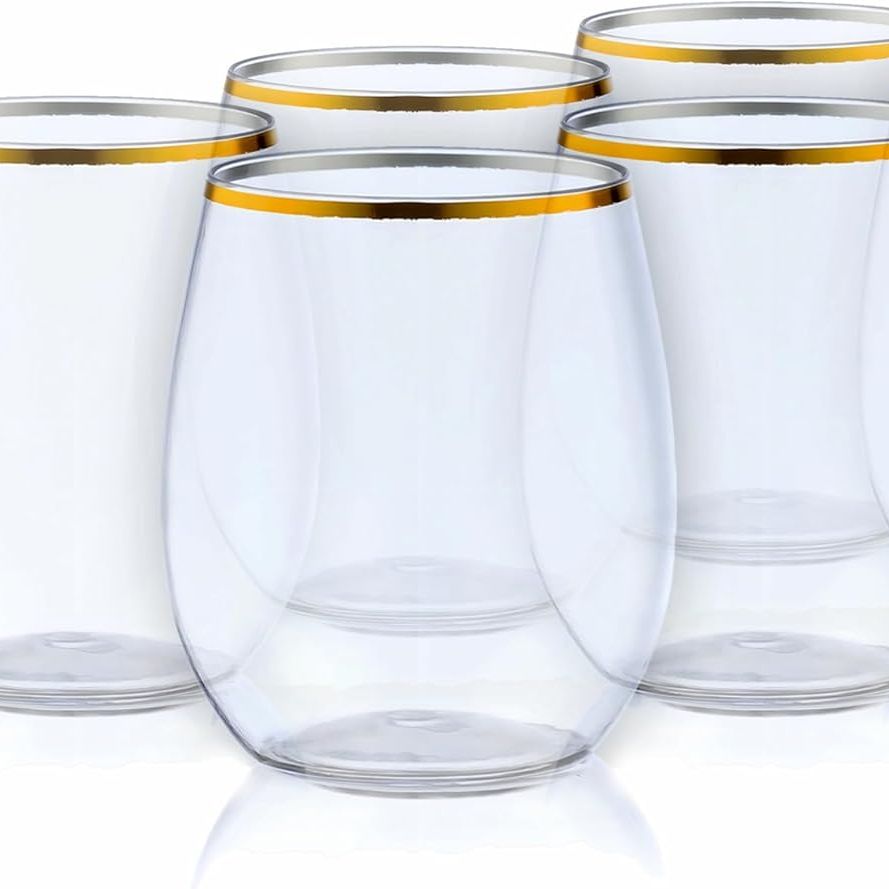 Elegant Stemless Clear Wine Goblets With Gold Rim - 12 Oz. (pack of 6) - Unique &amp;amp; Sophisticated Design - Perfect for Enhancing Wine Tasting Experience