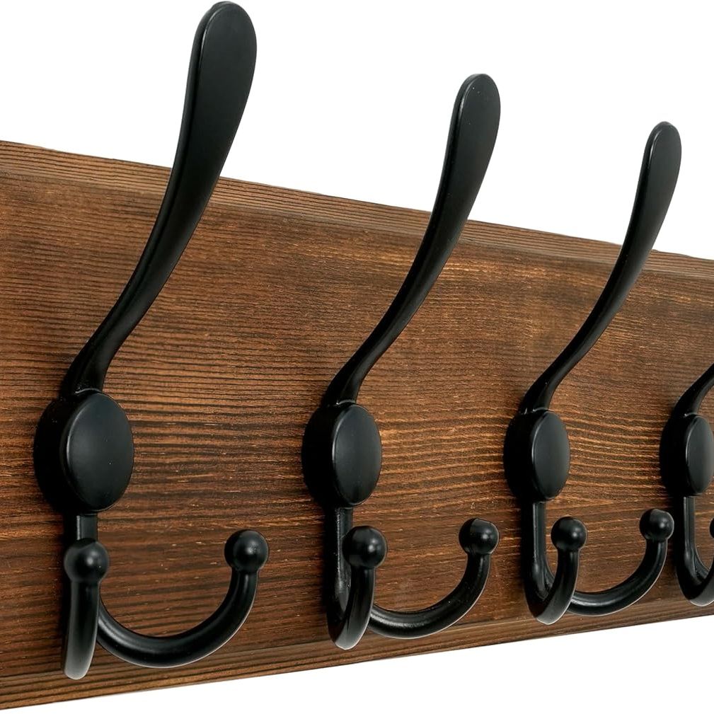 Webi Coat Rack Wall Mounted,wood Coat Hooks Wall Mounted,16&quot; Hole to Hole,coat Hanger Wall,hook Rack Rail,5 Triple Hooks for Hanging Coats,hats,jacket,clothes,rustic Brown