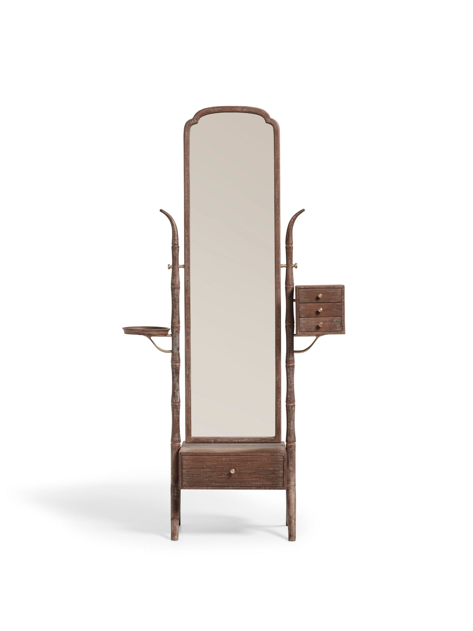 Fiorella Floor-Standing Mirror With Drawers - Burnt Oak
