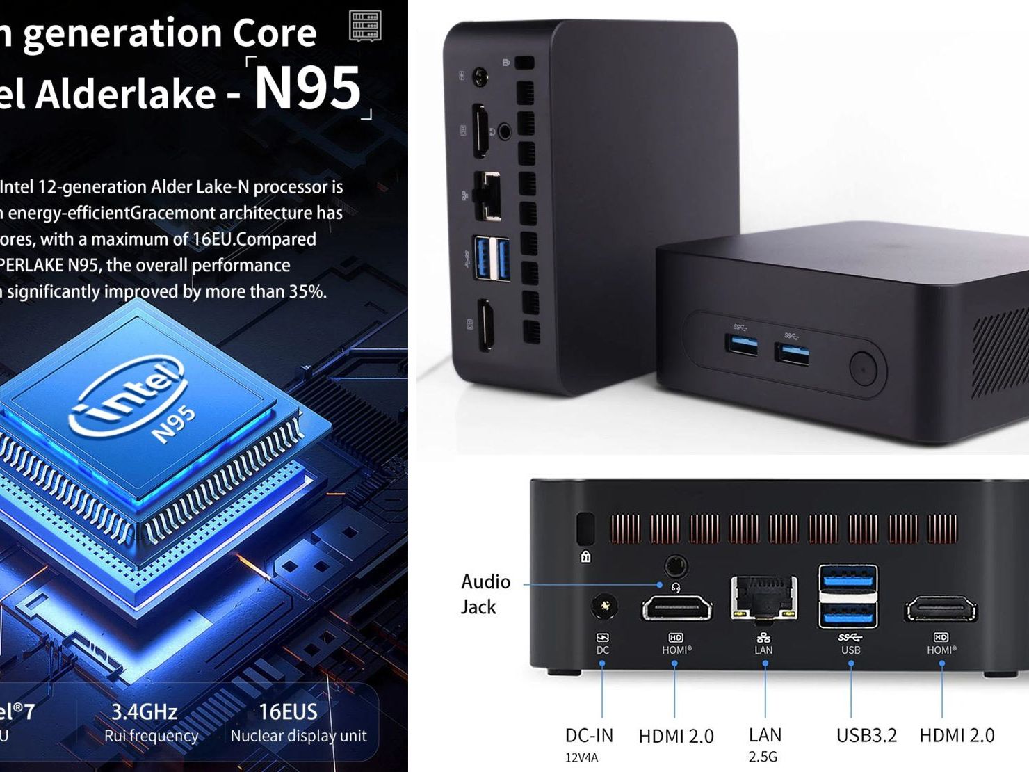 ミニPC Intel N95 KAMRUI Mini Desktop Computer PC with Intel N95, 16GB/512GB
