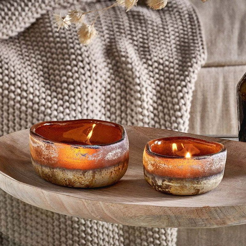 Janka Tealight Holders - Dark Amber (set of 2) - Set of 2 / Dark Amber