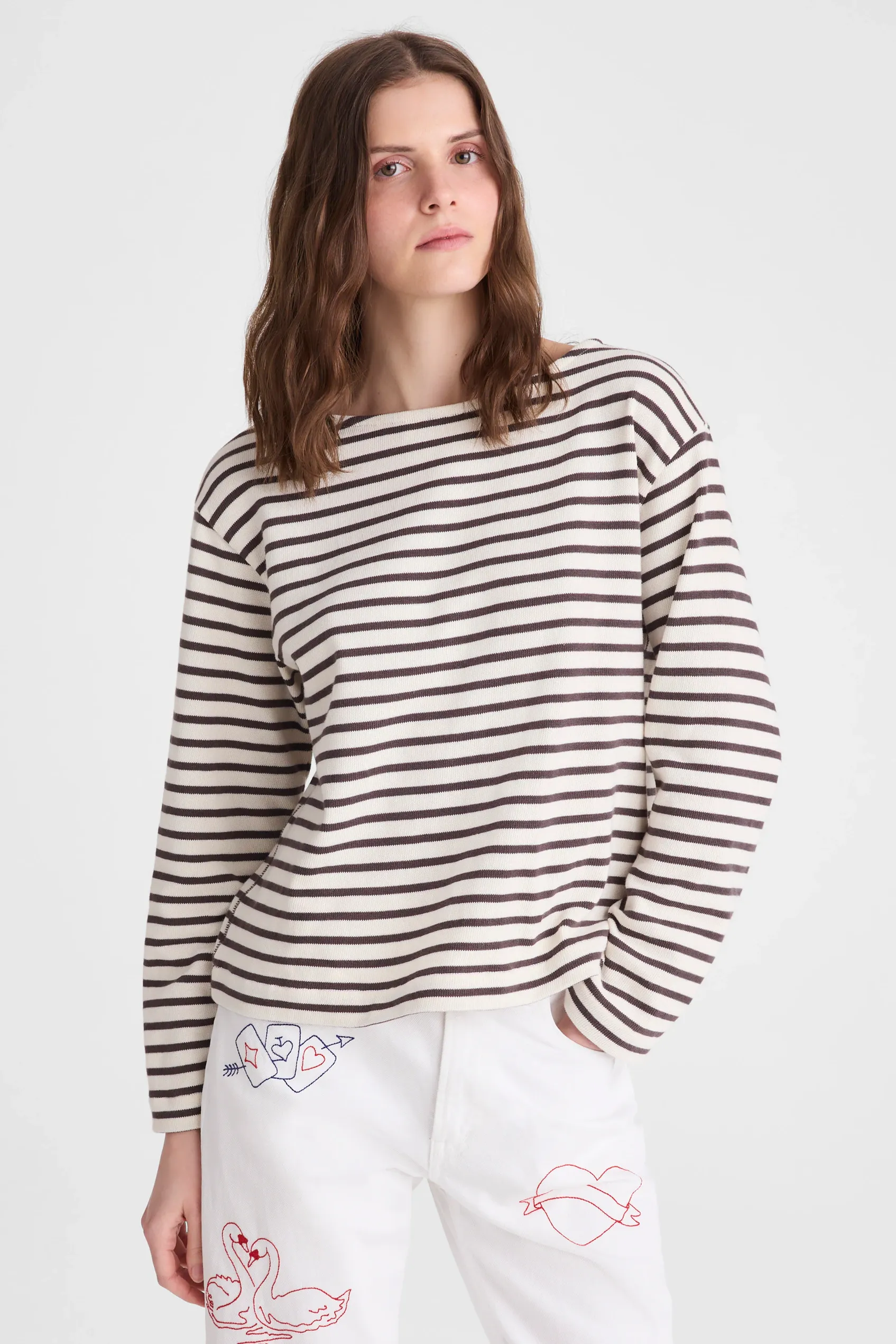 Striped Boatneck Long-Sleeve Tee