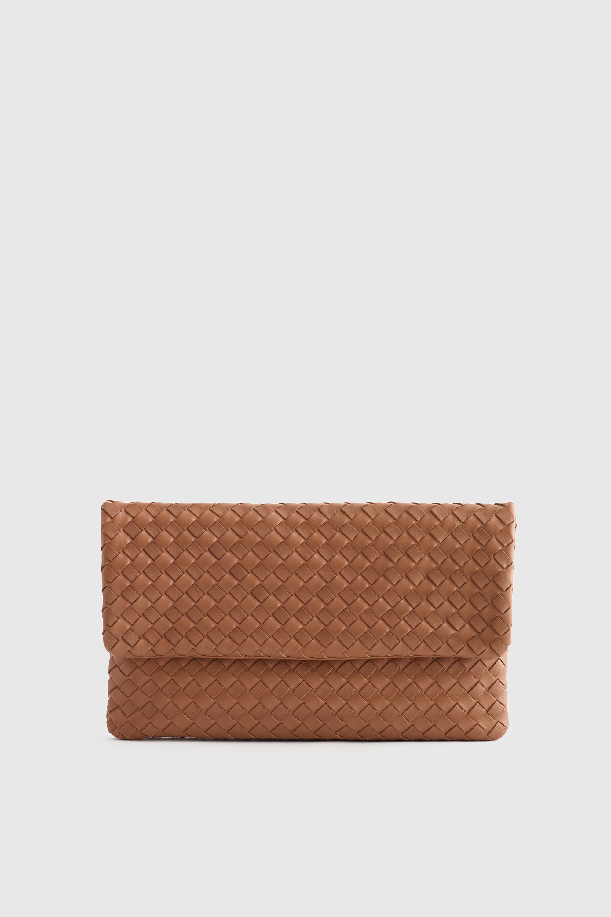 Italian Leather Handwoven Convertible Clutch in Dark Brown