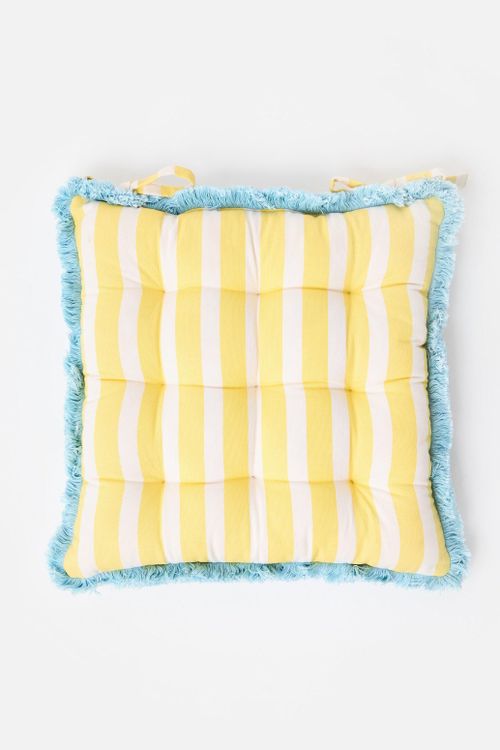 Yellow & White Striped Fringed Seat Pad
