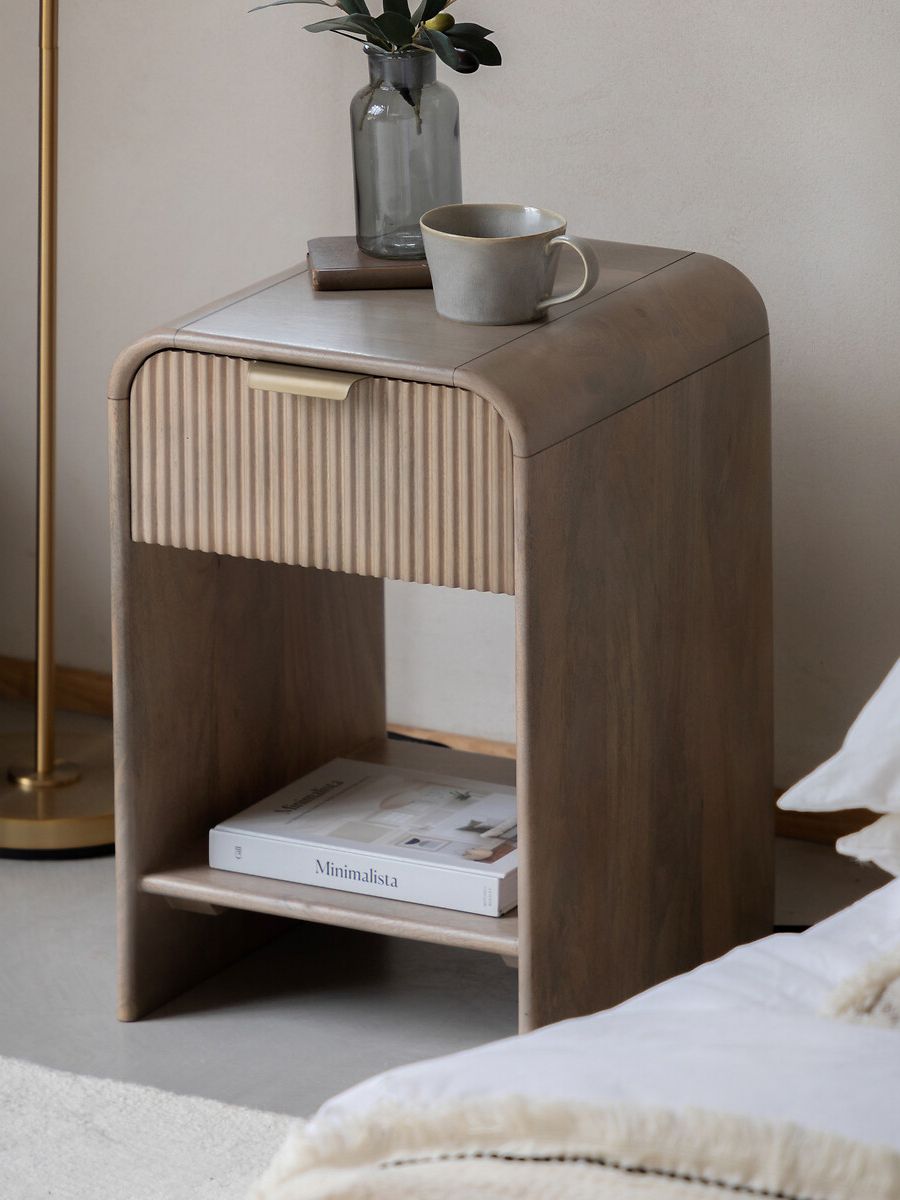 SO'HOME, Corven Small Fluted Mango Wood 1 Drawer Bedside Table