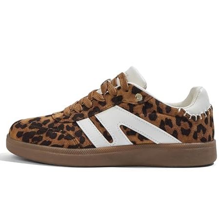 Lucky Step Women Classic Retro Gum Sole Fashion Sneakers Casual Tennis Skate Shoe Genuine Leather Walking Footwear Anti Slip Trainers (leopard, 8.5us-39eu-6uk)