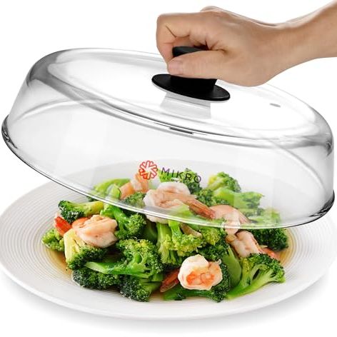 Mikro Innovations 10.5-Inch Glass Microwave Splatter Cover &amp;ndash; Borosilicate Glass Food Plate Splatter Guard With Vent Hole, Bpa-Free, Easy-Grip Silicone Knob, Dishwasher Safe (1, Black, 10.5in)