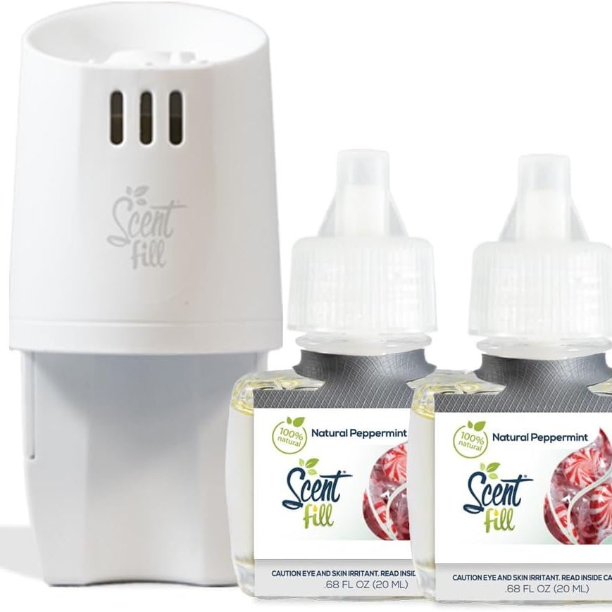 Scent Fill 100% Natural Peppermint Plug in Air Freshener, Scented Oil Refills, 2 Refills + Diffuser