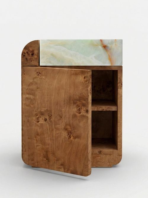 Amo Burl Wood With Green Onyx Top Storage Side Table