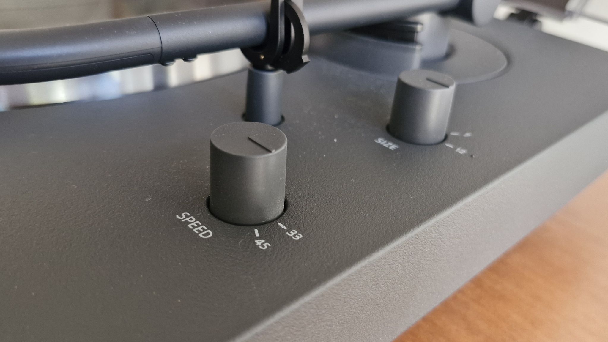 Closeup of the buttons on the Sony PS-LX3BT turntable.