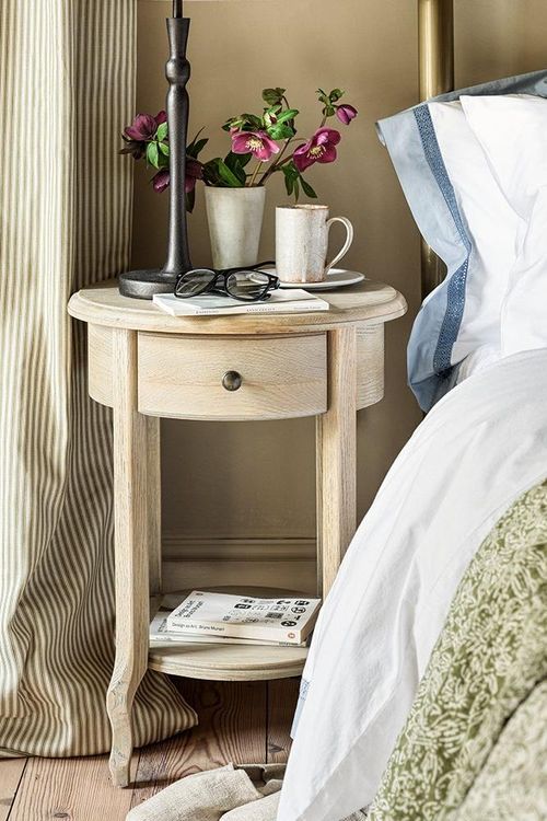 Camille Limewash Oak 1 Drawer Bedside Table