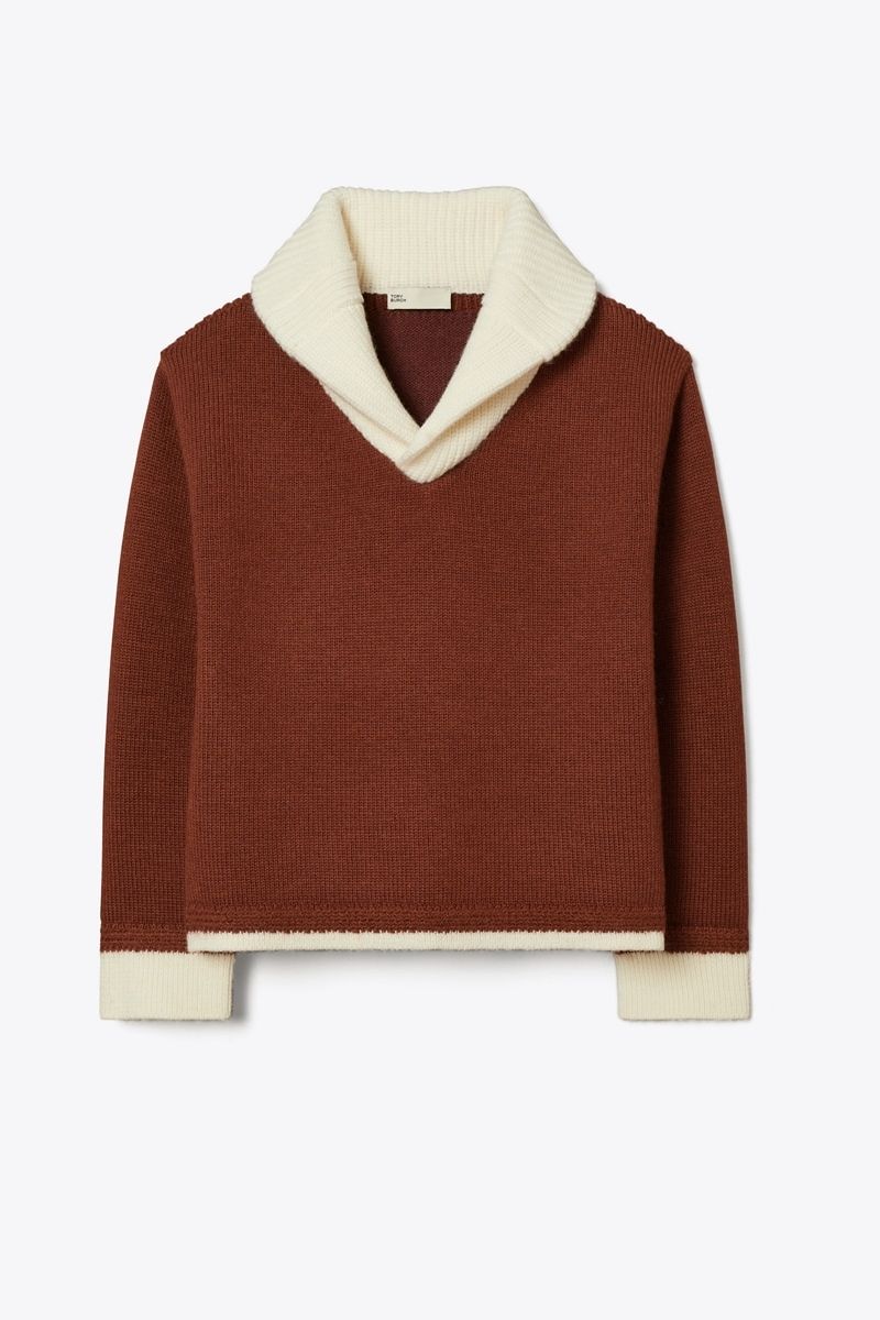 Contrast Collar Wool Sweater in Misc, Size Xxs