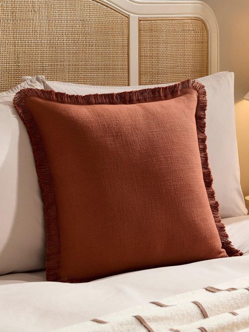 Cotton Fringed Edge Cushion Cover - Burnt Orange