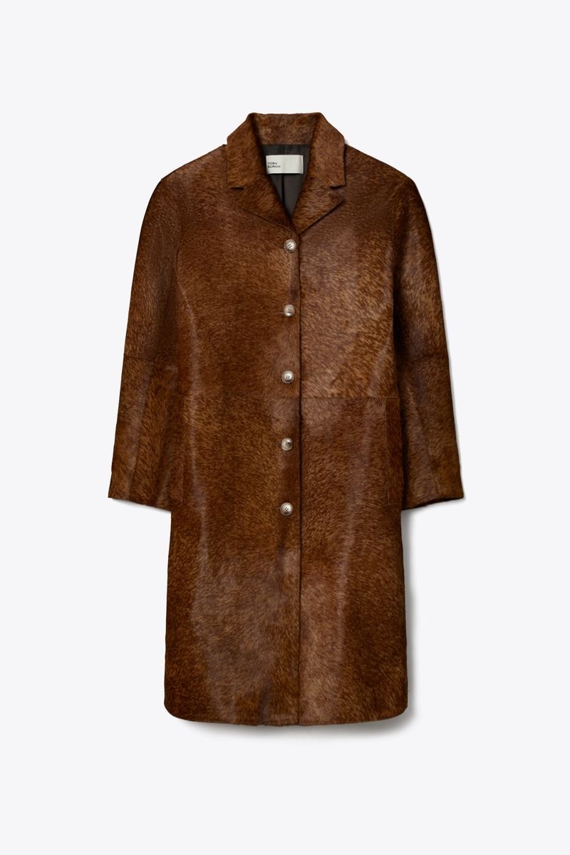 Calf Hair Coat in Brown, Size 0