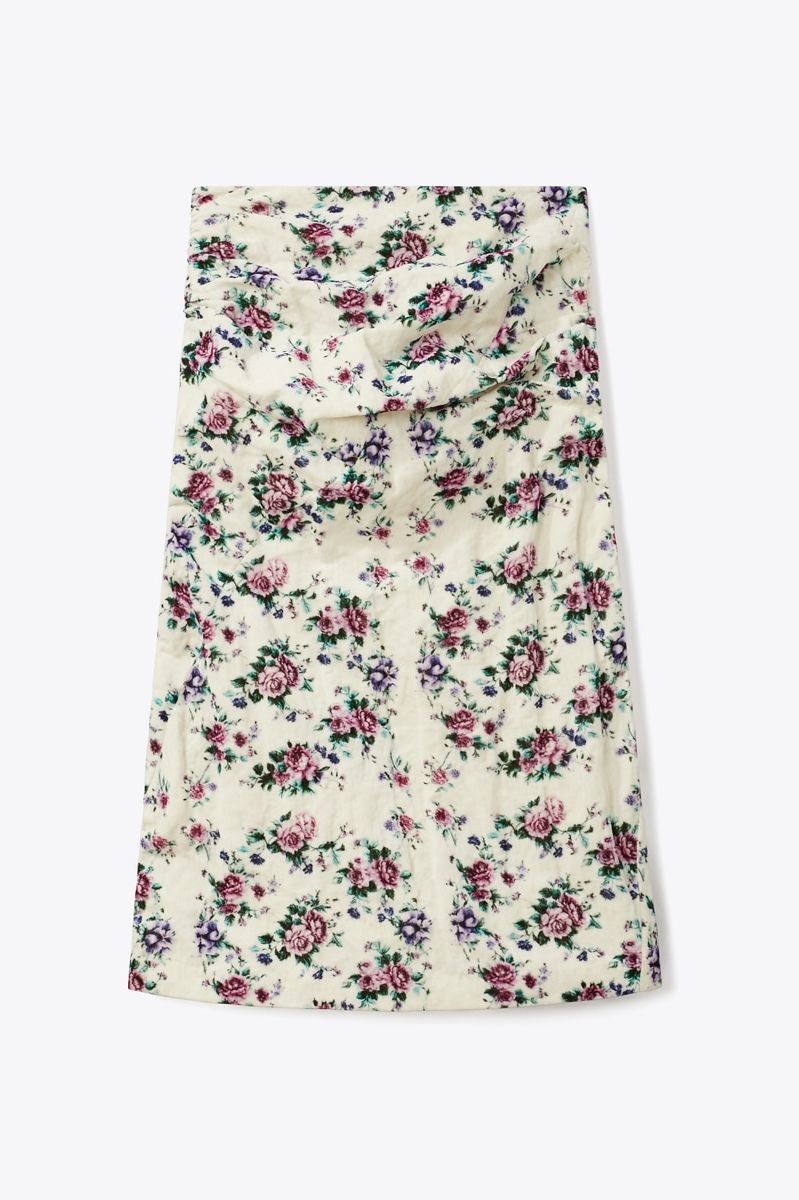 Printed Cotton Velvet Skirt in White, Size 8