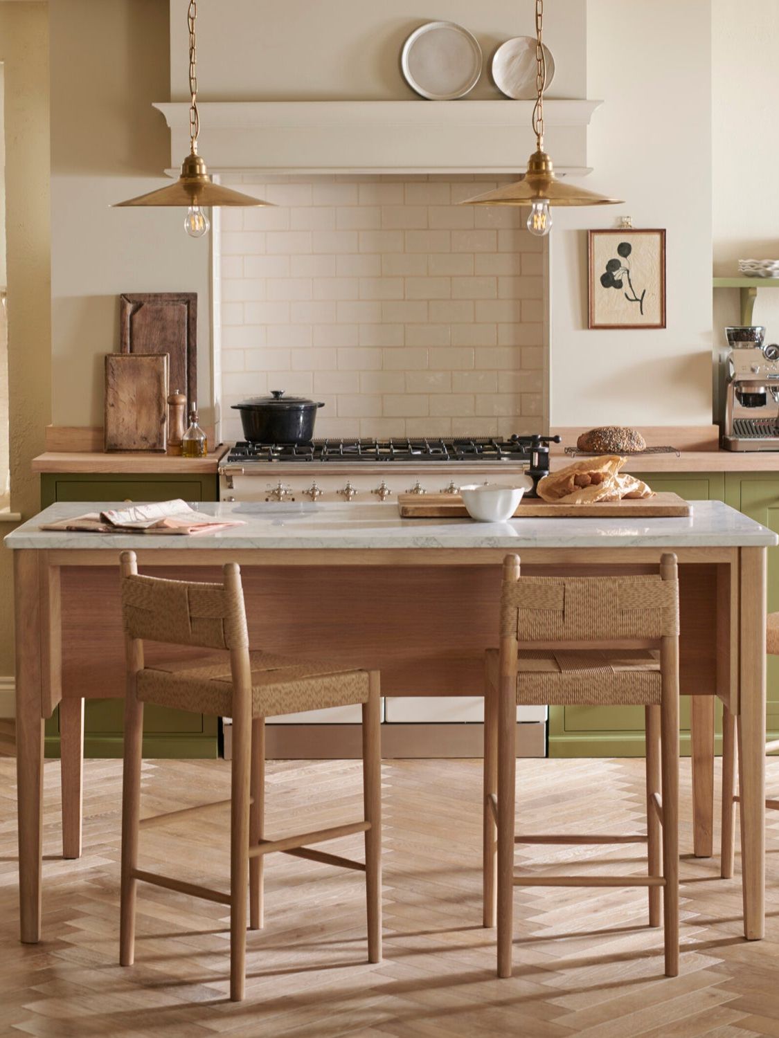 Borough Freestanding Oak Kitchen Island With Marble Top