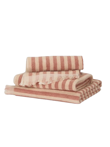 Pile of dark and light pink striped towels