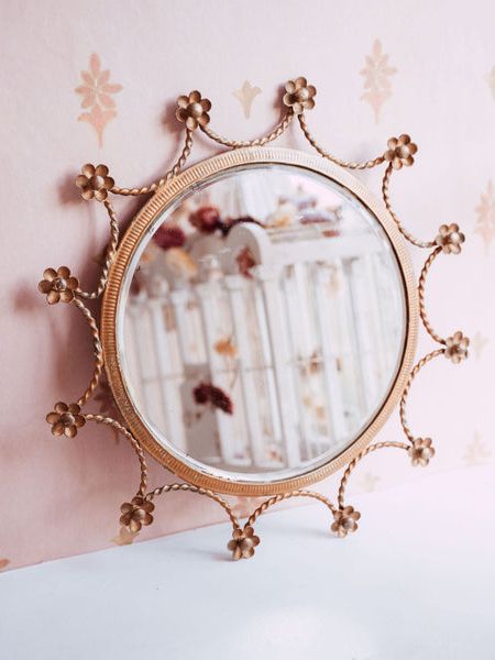 Antique Florentine Round Mirror With Flowers