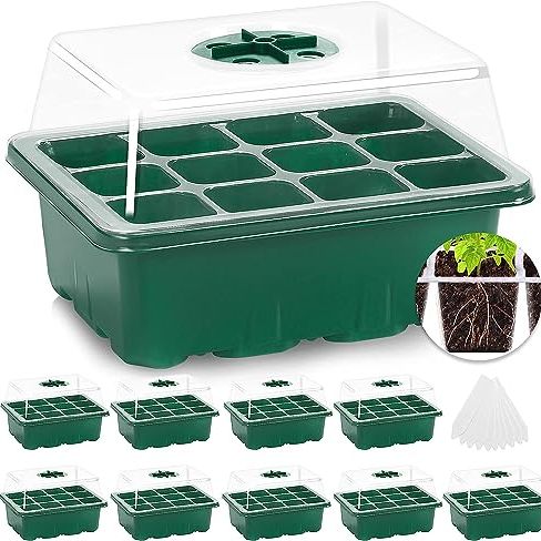 Mixc 10 Packs Seed Starter Tray Seed Starter Kit With Humidity Dome (120 Cells Total Tray) Seed Starting Trays Plant Starter Kit and Base Mini Greenhouse Germination Kit for Seeds Growing Starting