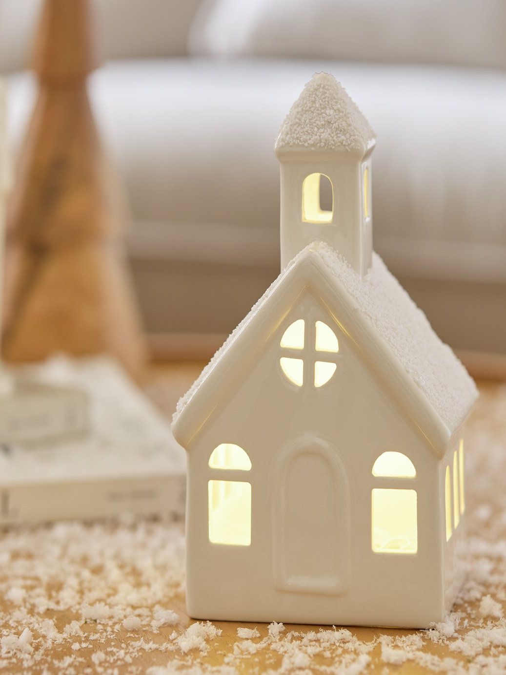 Habitat White Ceramic Church Nightlight Christmas Decoration