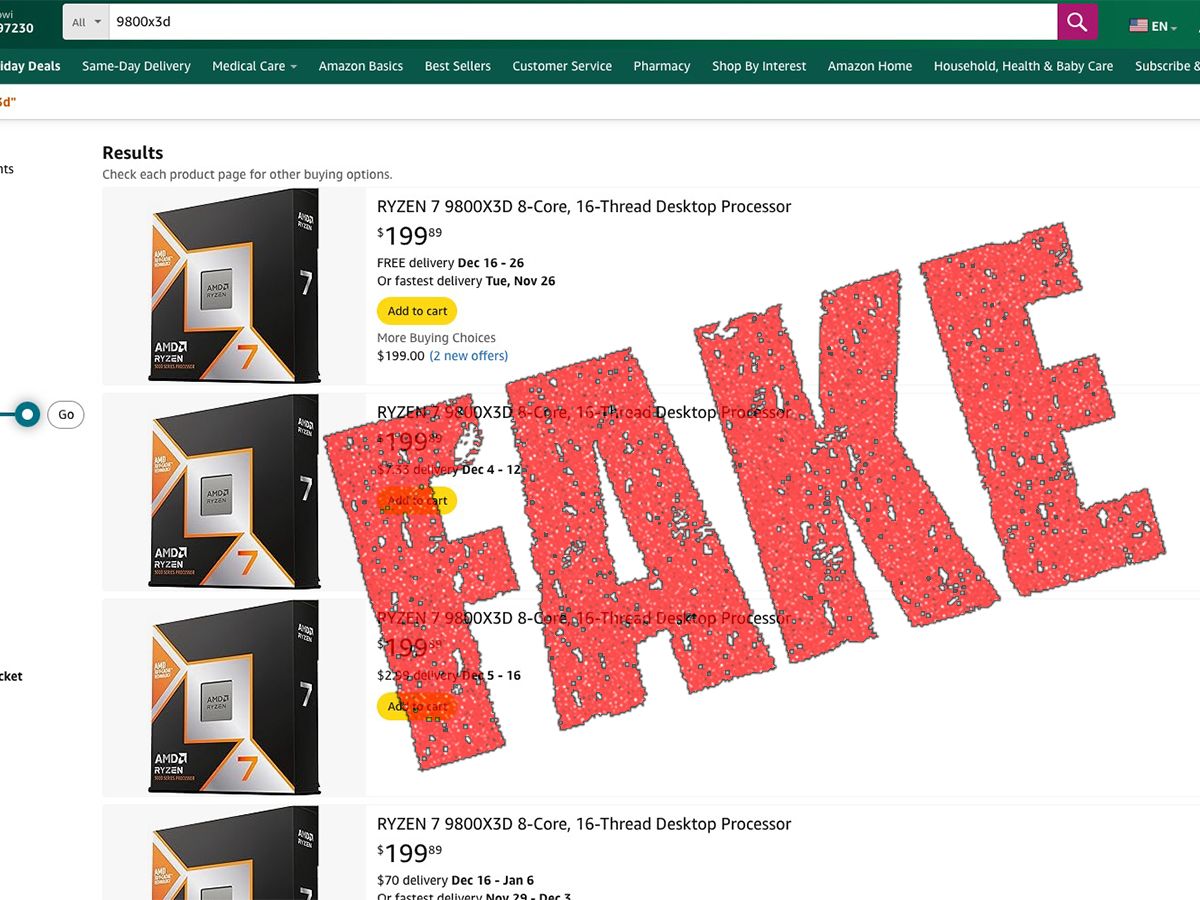 Amazon flooded with fake $199 AMD Ryzen 9 9800X3D listings