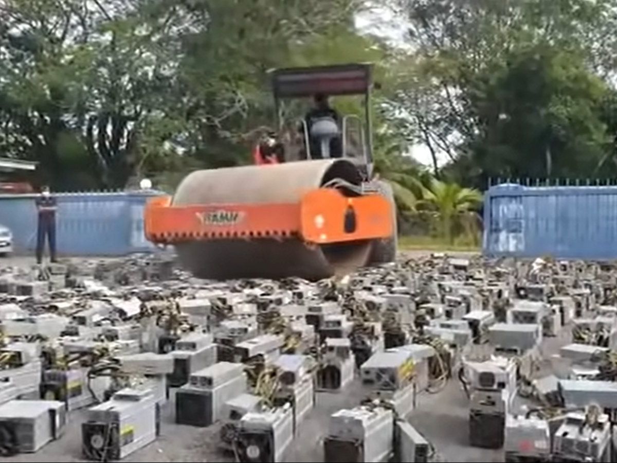 Watch 1,000 illegal bitcoin rigs get smashed into bits – with a steamroller  – by Malaysian police | TechRadar