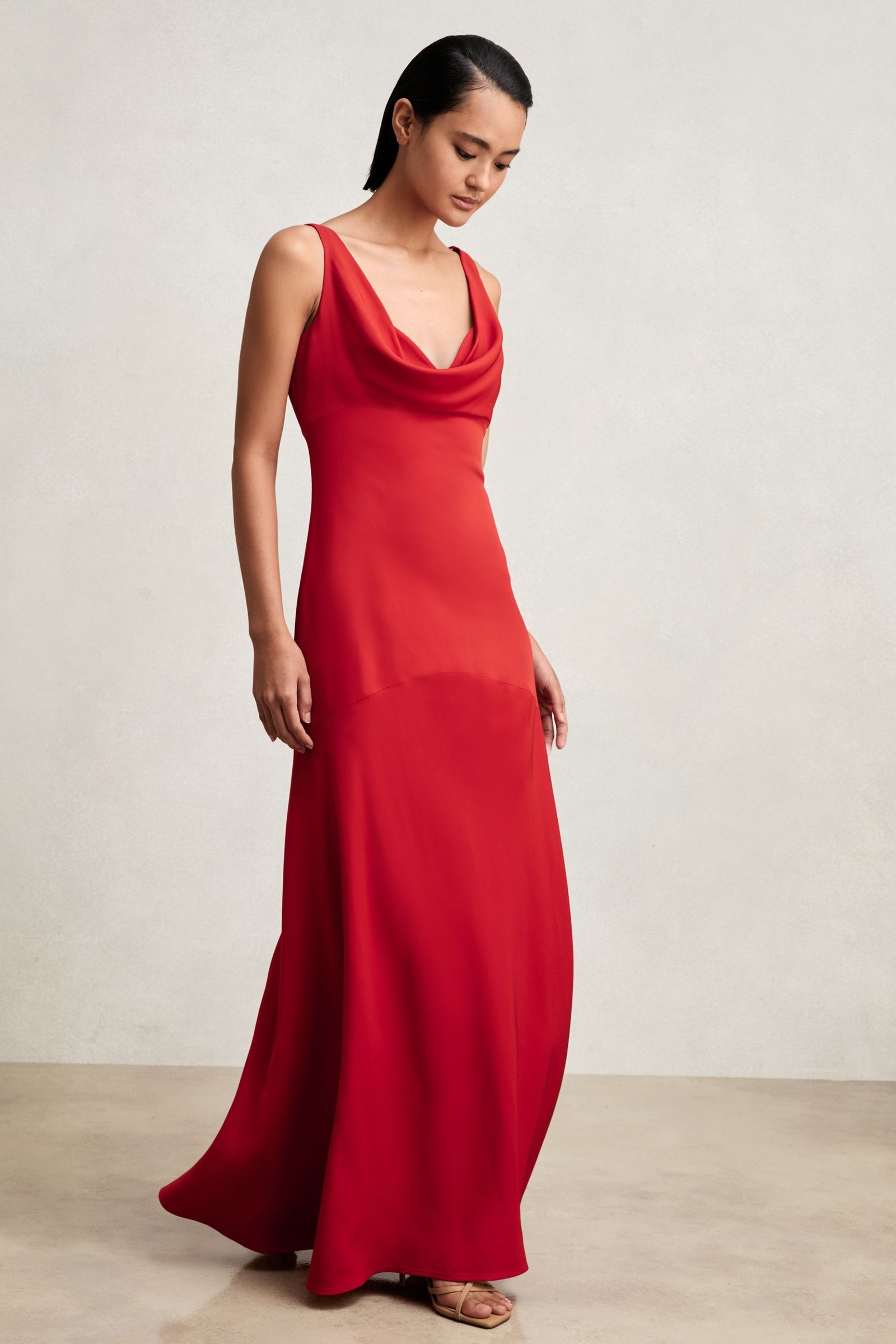 Cowl-Neck Sleeveless Maxi Dress in Red