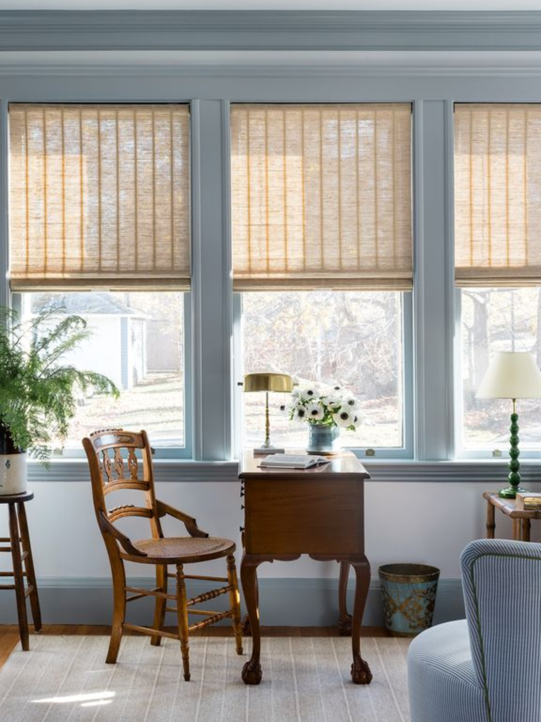 blue room with vintage pieces