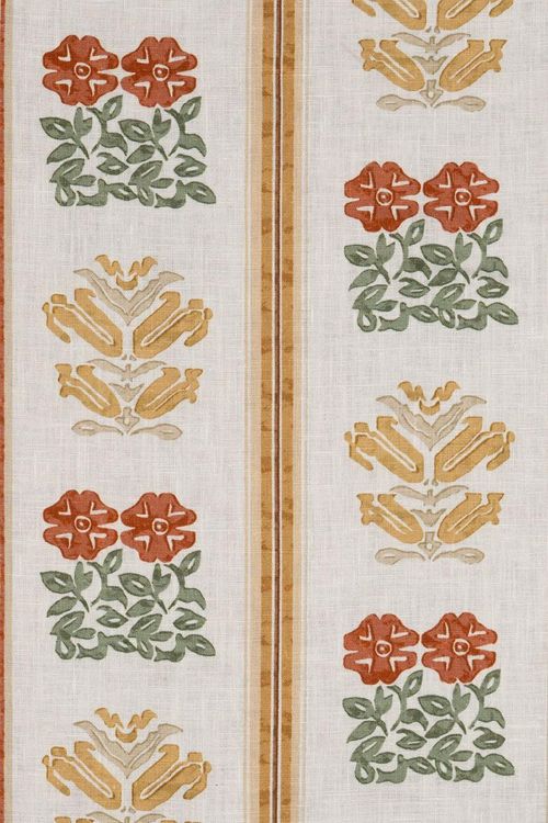 Paper-Backed Folkloric Floral Stripe Printed Linen Wallcovering