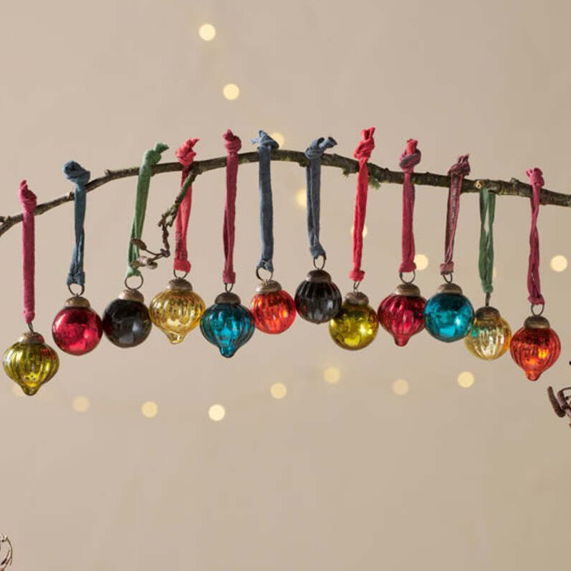 Dew Drop Baubles - Mixed Antique - (set of 12) - Set of 12 - 3cm (dia) / Mixed Antique