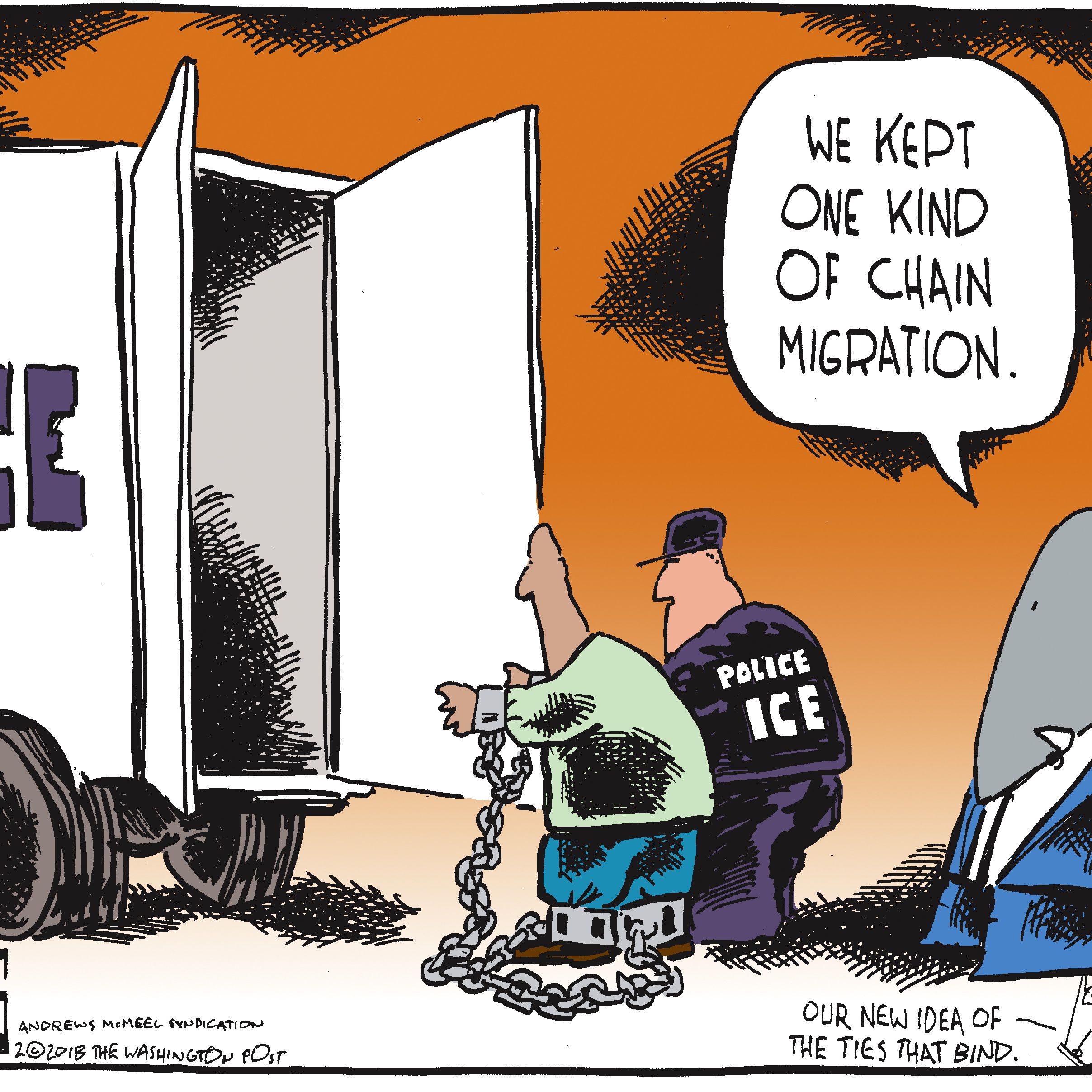 Political cartoon U.S. GOP chain migration ICE immigrant deportations | The  Week, image size:2415x2415