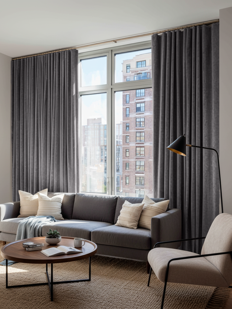 Grey Velvet S-Fold Curtains &amp;ndash; Unlined or With Blackout, Thermal or Soundproof Lining