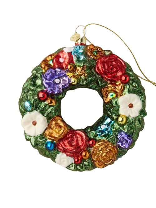 Glass Floral Wreath Christmas Tree Ornament
