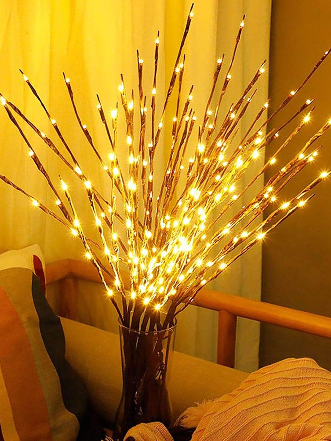Dk177 2 Pack Led Branch Light Battery Operated Lighted Branch Vase Filler Willow Tree Artificial Little Twig Power Brown 30 Inch 20 Led for Home Romantic Decoration, Warm White