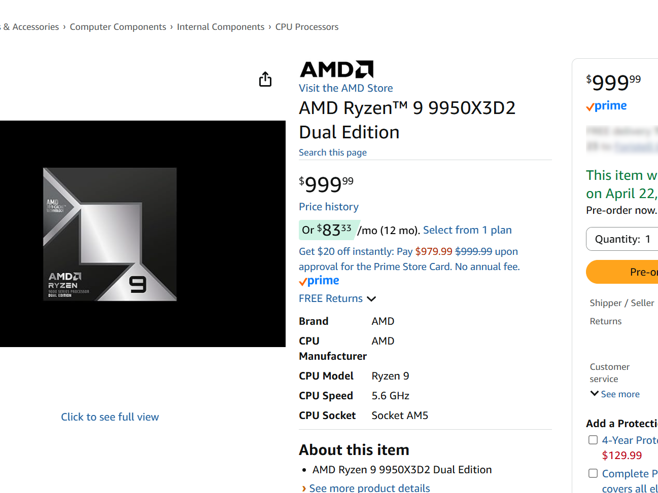 AMD Ryzen 9 9950X3D2 appears on Amazon with $1,000 pre-order price