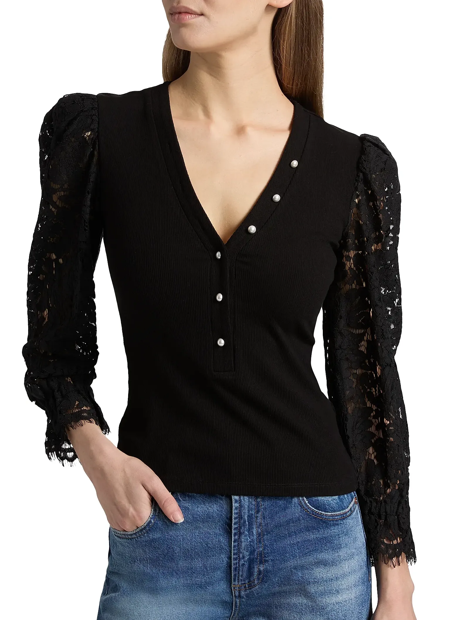 Mckenna Puff-Sleeve Lace Henley