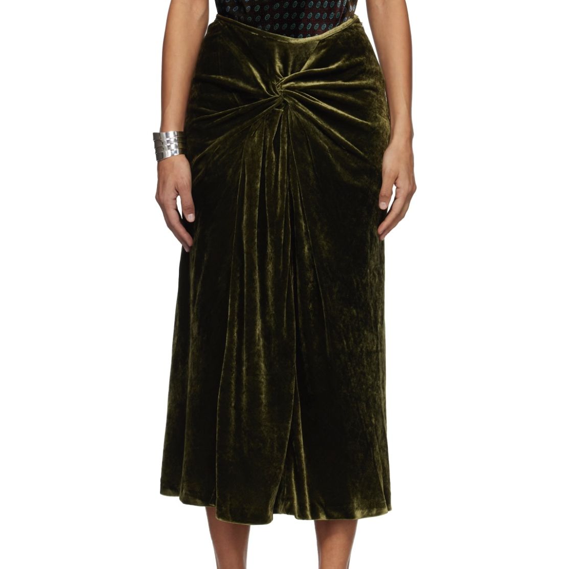 Dries Van Noten Green Draped Midi Skirt