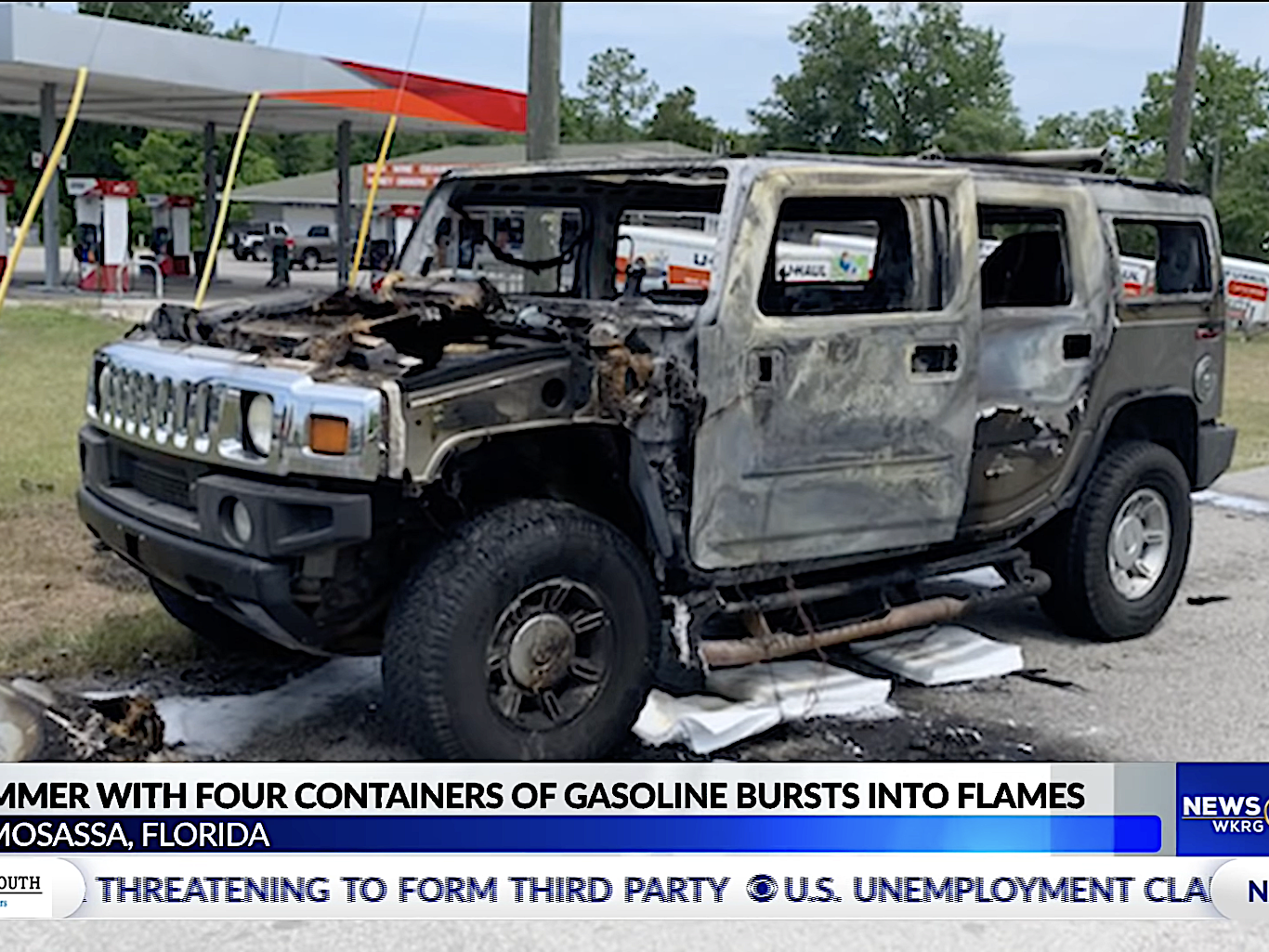 Hummer erupts in flames at Florida gas station after driver loads