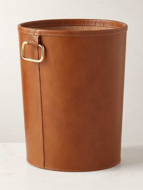 Fallon Brown Leather Wastebasket
