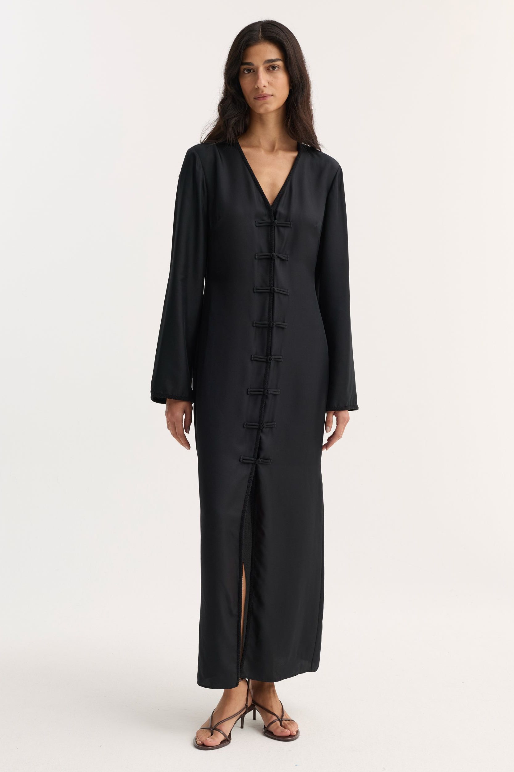 Mandarin Silk Dress | Black